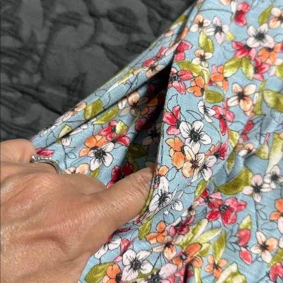 J Jill women’s size XL Blue Floral Jersey Short Sleeve Layered Dress pockets - Picture 8 of 11